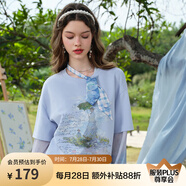 兩三事拼接假兩件t恤女2025夏季新款甜美寬松長(zhǎng)袖上衣 柔光繾綣 藍(lán)色 M