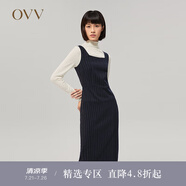 OVV2022秋冬新款女裝法式方領(lǐng)豎條紋寬吊帶學(xué)院風(fēng)修身無袖背心裙 藏青條紋A1 M