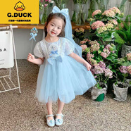 G.DUCKKIDS冰雪奇緣愛莎公主裙春秋新款女童愛沙長(zhǎng)裙兒童洋氣裙子紗裙連衣裙 藍(lán)色艾莎夏裝 120 建議身高110-120cm年齡6-7