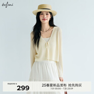 伊芙麗（eifini）伊芙麗亞麻面料透氣舒適系帶薄款防嗮罩衫針織開衫2025夏季新小衫 淺黃 L 120-135斤