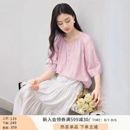 香影中袖襯衫女圓領(lǐng)2025夏裝新款慵懶泡泡袖氣質(zhì)淑女寬松藍色上衣 粉色 XL 170/92A/125-140斤