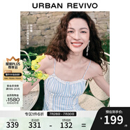 UR【鐘楚曦同款】2025夏季新款女裝波嬉風(fēng)蕾絲條連衣裙UYL750037 藍(lán)色條紋 S