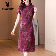 花花公子（PLAYBOY）2025高端香云紗連衣裙新款真絲改良旗袍中式喜婆婆婚宴裝 官方旗艦圖片色 L 建議100-115斤