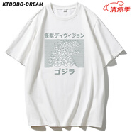 KTBOBO-DREAM哥斯拉 未知的怪物印花T恤日系短袖男士潮流恐龍純棉圓領(lǐng)寬松t 51732白色短袖T恤 M 建議90斤以下