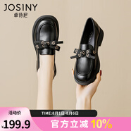 卓詩尼樂福鞋女2025春秋新款英倫風(fēng)女鞋子蝴蝶結(jié)小皮鞋女粗跟一腳蹬單鞋 黑色 37