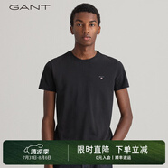 GANT【100%棉】GANT/甘特刺繡設(shè)計休閑透氣圓領(lǐng)修身珠地布短袖男士T恤 5黑色 S 參考身高165