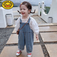 G.DUCKKIDS女童背帶褲新款2025春秋長褲中小童休閑褲子春裝兒童寶寶牛仔褲潮 藍(lán)色背帶褲 100 cm