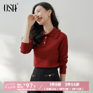 歐莎（OSA）減齡娃娃領(lǐng)套頭針織衫女士初春2025年新款顯瘦外搭上衣 紅色 S