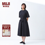 無印良品（MUJI）女式 涼感 短袖襯衫連衣裙女裝裙子純棉25年夏季長(zhǎng)裙涼感物語(yǔ) 黑色 L (165/88A)