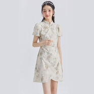 PZCL旗袍復(fù)古高貴中國(guó)風(fēng)長(zhǎng)款小清新旗袍小個(gè)子顯高日常改良2025夏季年 香檳色短.款 不含配飾 S