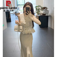 皮爾卡丹（pierre cardin）新中式國風(fēng)套裝女夏季2025新款名媛氣質(zhì)無袖亮片馬甲半身裙兩件套 單-米杏色馬甲 M 建議100-110斤