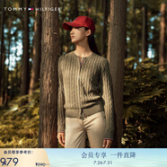TOMMY HILFIGER【復(fù)古絞花】春秋季女裝純棉肌理感圓領(lǐng)內(nèi)搭打底衫開(kāi)衫針織衫毛衣 【撞色絞花開(kāi)襟】-  軍綠色RBN M （推薦：110-120斤）