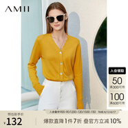 AMII極簡洋氣V領(lǐng)針織開衫春秋新款全棉長袖上衣女短裝毛衣針織外套 柔黃 160/84A/M