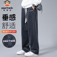 大嘴猴（paul frank）休閑褲男褲秋季棋盤格褲子男士潮牌垂感寬松闊腿褲 深灰色 XL
