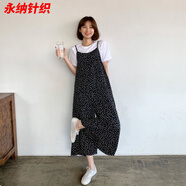 萱圖婭闊腿連體褲裙女夏大碼吊帶波點(diǎn)連衣褲休閑寬松雪紡背帶九分褲 波點(diǎn)吊帶褲 L