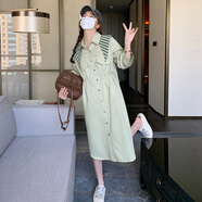 胖妹妹歐美黃色襯衫裙襯衣連衣裙女夏裝新款長(cháng)裙胖mm顯瘦披肩裙子 豆綠色 XL建議160-170斤 均碼