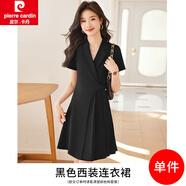 皮爾卡丹（pierre cardin）卡其色西裝連衣裙女夏季短袖百褶設(shè)計(jì)連身裙通勤女裝裙子職業(yè)裝女 YWZ5111黑色西裝裙 L