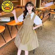 G.DUCKKIDS女童夏裝連衣裙2024新款兒童洋氣高端JK夏款背帶裙女童學(xué)院風(fēng)套裝 MG2258英倫學(xué)院風(fēng)兩件套裙【卡其 140 cm(140cm)