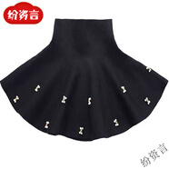 紛資言女童半身裙女孩子寶寶2025秋冬季冬款兒童紅色短裙大童顯瘦蓬蓬裙 黑色手工梅花 110