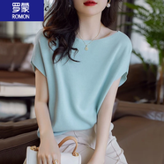 羅蒙（ROMON）女裝針織T恤短袖 2025夏季新款純色冰絲蝙蝠衫英倫風(fēng)薄款套頭上衣 綠寶石 2XL 125-135斤