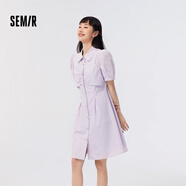 森馬（Semir）【連衣裙合輯】夏天女法式慵懶風(fēng)裙子復古學(xué)院風(fēng)針織裙雪紡碎花裙 G款凈色襯衫裙-紫色70174 M