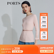 PORTS寶姿 商場同款新品女裝微喇袖透視針織衫SL8K409HZE011 漣漪粉 L