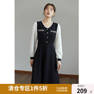 獨束大碼女裝【復(fù)古小香系列】拼接假兩件連衣裙女顯瘦胖mm秋冬新款 黑色 XL