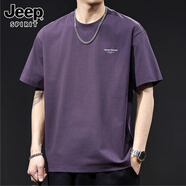 JEEP SPIRIT正品吉普高端短袖男冰感科技棉t恤男夏季寬松潮牌大碼重磅上衣男 6602深紫T恤 M 碼 合適100-120斤