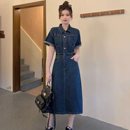 恒源祥天絲牛仔短袖連衣裙女裝中長(zhǎng)款款寬松休閑直筒裙2025夏季連衣裙子 天絲牛仔藍(lán) 2XL 建議125-140斤