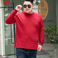 皮爾卡丹（pierre cardin）春秋男長袖T恤純棉打底衫大碼體恤寬松休閑胖子肥佬秋衣男裝上衣 羽毛筆酒紅 8XL 260-280斤