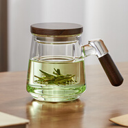 憶壺茶（YIHUTEA）泡茶杯茶水分離玻璃杯辦公室家用水杯男士茶杯玻璃高硼硅綠茶杯子 【500ML】胡桃木把手+實(shí)木蓋