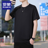 羅蒙（ROMON）短袖t恤男夏季新款冰絲透氣免燙寬松修身涼感速干透氣半袖薄款男 黑色 L 【110-130斤】