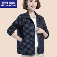 羅蒙（ROMON）中年老年女裝洋氣小外衣2024春秋季新款?yuàn)A克上衣百搭休閑短外套 藏青色波點(diǎn) 2XL 建議110-123斤