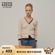 Teenie Weenie小熊針織開衫女春季簡約v領(lǐng)拼接撞色假兩件長袖針織毛衣外套女 燕麥色 S (160)