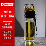 天喜（TIANXI）茶杯玻璃杯雙層茶水分離杯大容量便攜辦公室男士水杯節日禮物