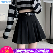 歐貝汐百褶裙女半身裙春夏季高腰2025新款秋冬jk短裙學院風半裙a字裙 黑色 XL