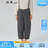 siqin斯琴女裝秋季寬松休閑九分毛呢亞麻工字褲背帶褲  AEQK001 深灰色 S