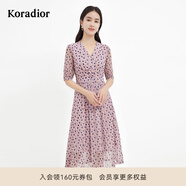 珂萊蒂爾[瑰麗小蠻腰]夏四面彈收腰氣質(zhì)茶雪紡茶歇印花連衣裙女 淡紫紅 L