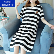 奈加圖（NAIJIATU）寬松大碼睡裙女夏季中長(cháng)款過(guò)膝短袖薄款家居服可外穿睡衣女夏