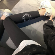 猴括賽秋冬季新款馬蹄印花緊身小腳褲女韓版黑色彈力磨毛ins打底褲潮 黑色【不加絨】 S