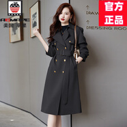 AEMAPE高端氣質(zhì)英倫風(fēng)風(fēng)衣外套女士2025春秋新款時(shí)尚優(yōu)雅工裝中長款大衣 黑色 M 建議110-120斤