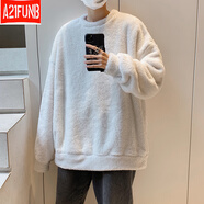 A 21 FUNB加厚羊羔絨衛衣男毛絨圓領(lǐng)套頭秋冬款休閑百搭潮流寬松搖粒絨毛衣 白色 L