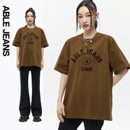ABLE JEANS 夏季男女同款復古字體百搭logo印花街頭短袖T恤打底衫內搭上衣 棕櫚綠 S