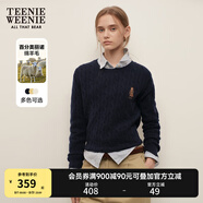 Teenie Weenie小熊女裝簡(jiǎn)約毛衣女秋冬肌理感絞花套頭毛衣針織衫 藏青色 S 160
