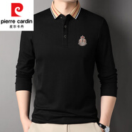 皮爾卡丹（pierre cardin）高檔絲光棉長(zhǎng)袖t恤男春秋季商務(wù)休閑中年翻領(lǐng)刺繡polo衫體恤上衣 黑色 L 170 120-140斤