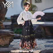 翊尚美兒童馬面裙子女童漢服夏季公主裙套裝六一兒童節(jié)表演服裝連衣裙 黑金色噴金馬面裙+長(zhǎng)袖上衣+項(xiàng)鏈 150 【推薦身高145-154cm】