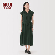 無印良品（MUJI） 女式強(qiáng)捻法國袖連衣裙女裝裙子長裙25年夏季連身裙 BC2LMC5S 深綠色 L (165/88A)