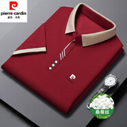 皮爾卡丹品牌男士長(zhǎng)袖t恤春秋季桑蠶絲彈力POLO衫中年寬松休閑潮流體恤衫 紅色（短袖） XL 建議135-150斤