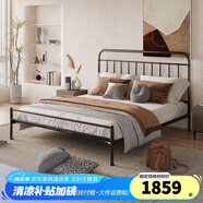 天壇家具 鐵藝床現代家具組合主臥室雙人鋼木床 現代簡(jiǎn)約臥室套餐家具 黑色床（不含床墊） 1.8*2.0m雙床頭