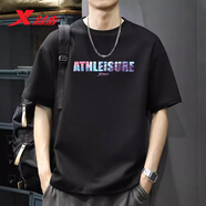 特步短袖男2025春夏季新款寬松休閑運動(dòng)T恤男裝透氣針織衫上衣運動(dòng)服 正黑色-0124 M